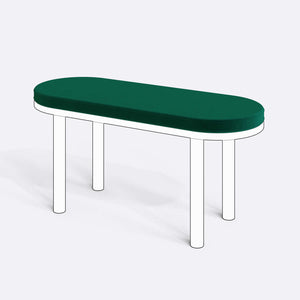 Yase ve Shiv Bench Kılıfı - 100 x 38 (Süngerli), Kadife Zümrüt kumaş kılıf, ürün çizimi üzerinde renk ve doku gösterimi