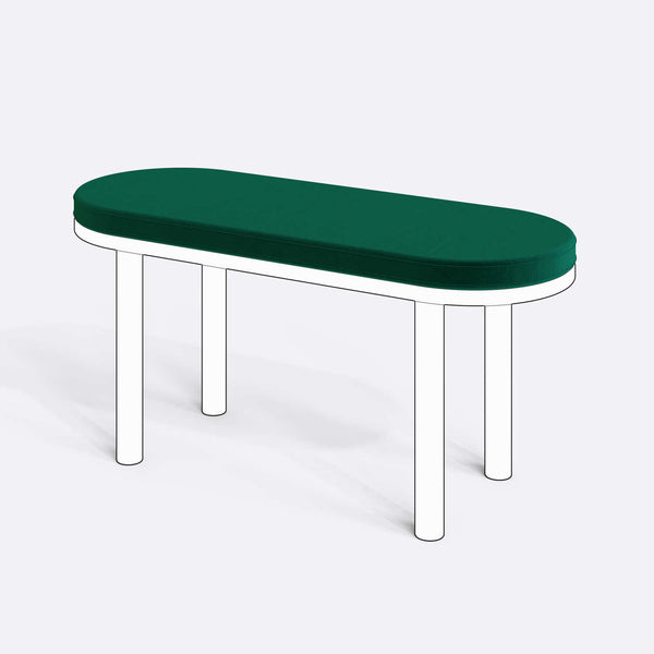 Yase ve Shiv Bench Kılıfı - 100 x 38 (Süngerli), Kadife Zümrüt kumaş kılıf, ürün çizimi üzerinde renk ve doku gösterimi