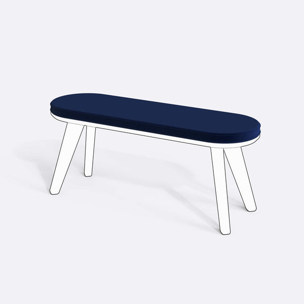 Yase ve Shiv Bench Kılıfı - 120 x 38 (Süngerli), Kadife Lacivert kumaş kılıf, ürün çizimi üzerinde renk ve doku gösterimi