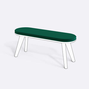 Yase ve Shiv Bench Kılıfı - 120 x 38 (Süngerli), Kadife Zümrüt kumaş kılıf, ürün çizimi üzerinde renk ve doku gösterimi