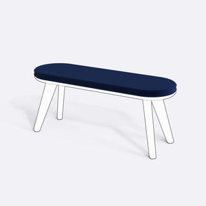 Yase ve Shiv Bench Kılıfı - 120 x 38 (Süngersiz), Kadife Lacivert kumaş kılıf, ürün çizimi üzerinde renk ve doku gösterimi