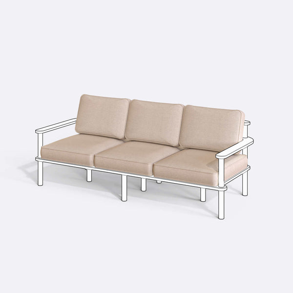 Bral Üçlü Koltuk Kılıfı (Süngersiz), Keten Ekru kumaş kılıf, ürün çizimi üzerinde renk ve doku gösterimi
