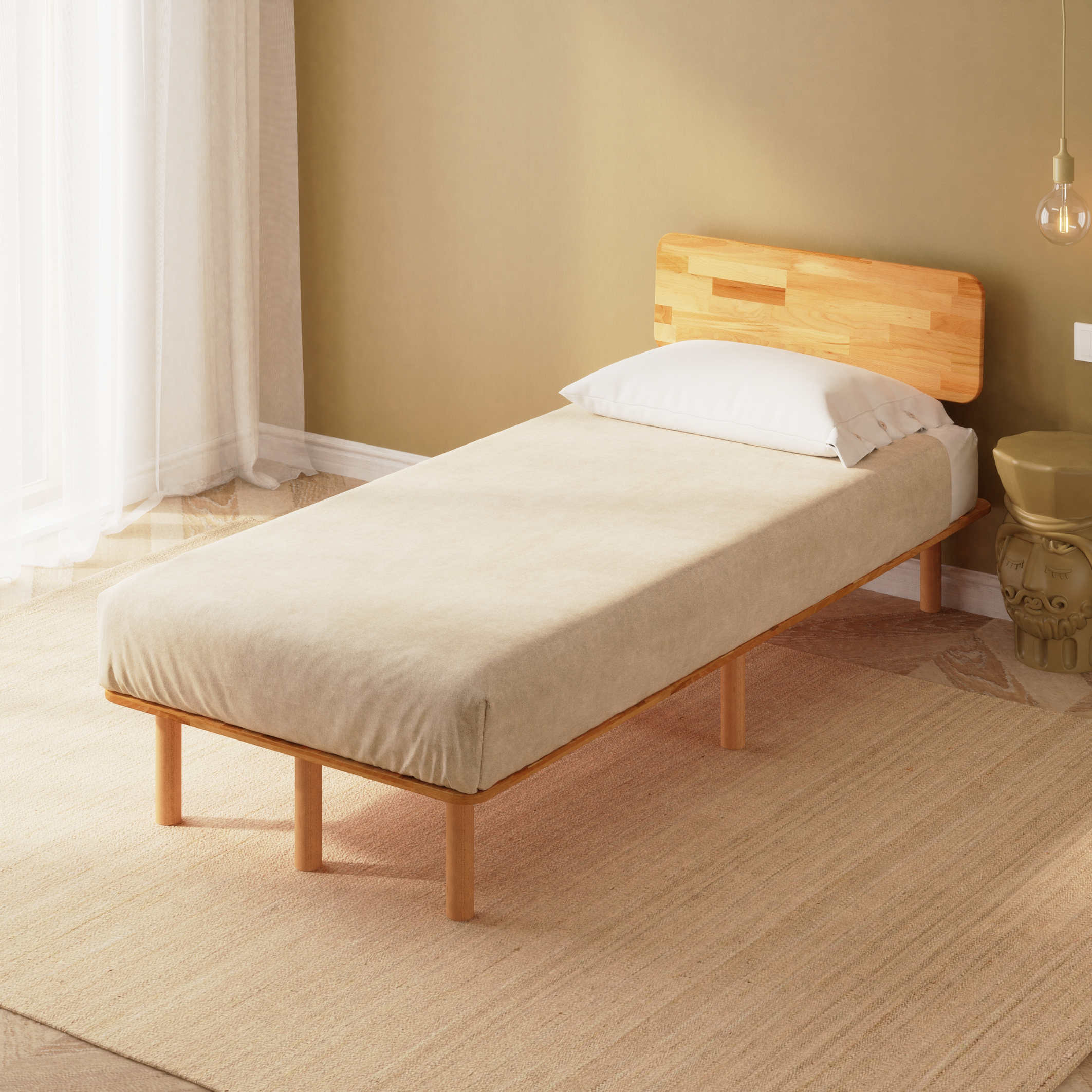 6034-1 Nuala Tek Kişilik Karyola - Masif Kayın Ağacı Karyola | Demontha