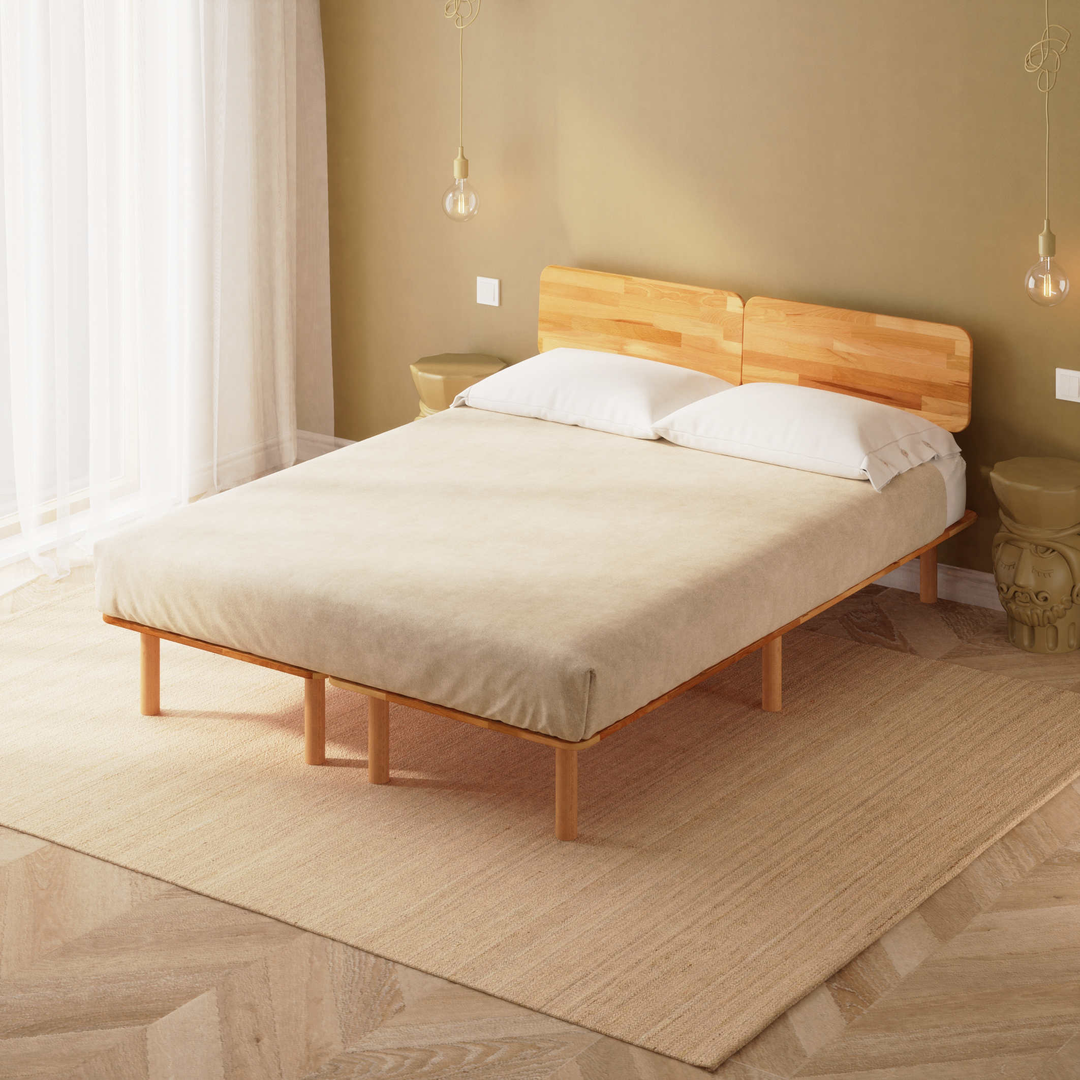 Nuala Çift Kişilik Karyola - Masif Kayın Ağacı Karyola | Demontha