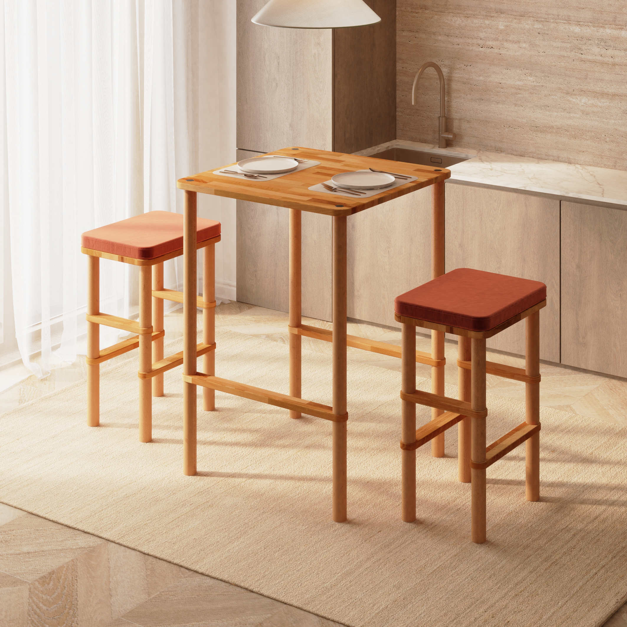 6283-VN-1 Gisa Bar Masası ve Tabure Takımı - Masif Kayın Ağacı Yemek Masası | Demontha