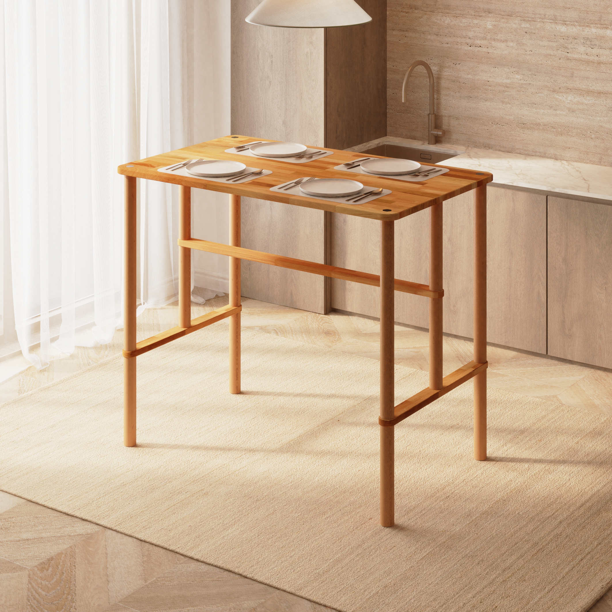 Reva Bar Masası - Masif Kayın Ağacı Yemek Masası | Demontha