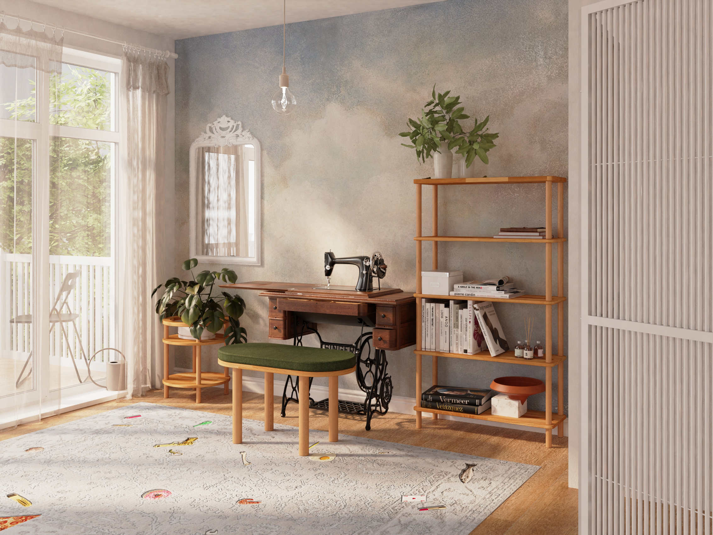 Ev ofisi depolama çözümleri Boro komodin Shiv bench ve 5 raflı kitaplık