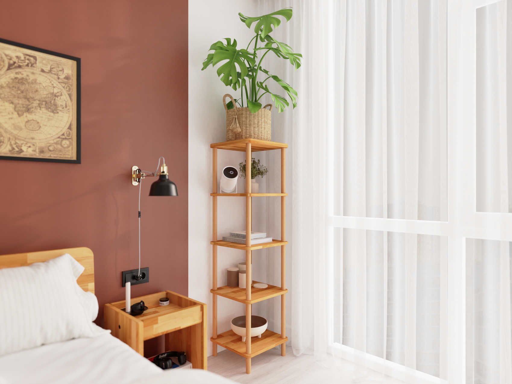 Nuala masif kayın karyola yatak odası düzenleme